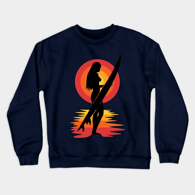 Surfer girl silhouette sunset Crewneck Sweatshirt by All About Nerds